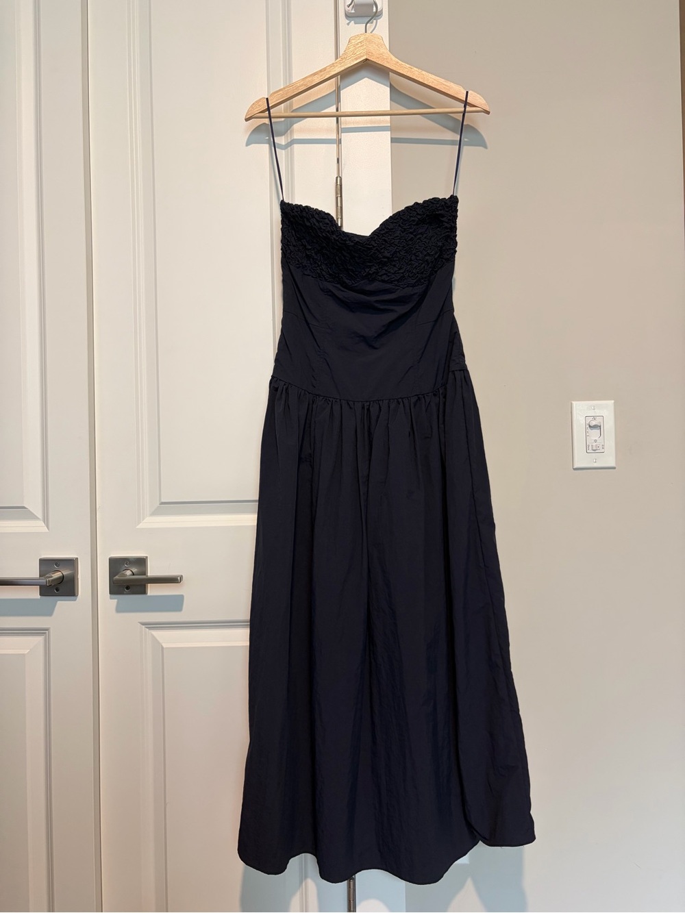 Navy Blue Strapless Midi Dress